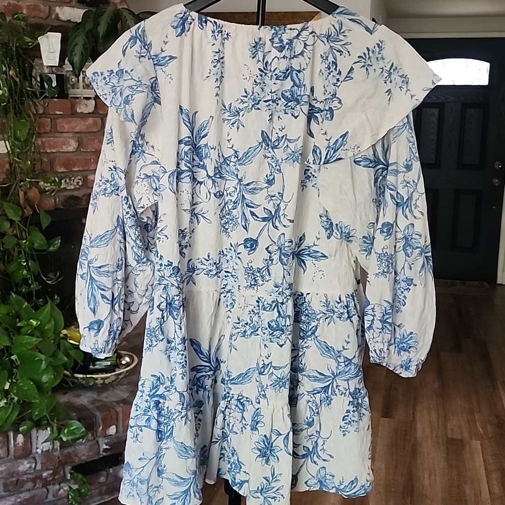 Free People Blue Floral Long Sleeve Boho Mini Dress Size Small - Picture 3 of 13